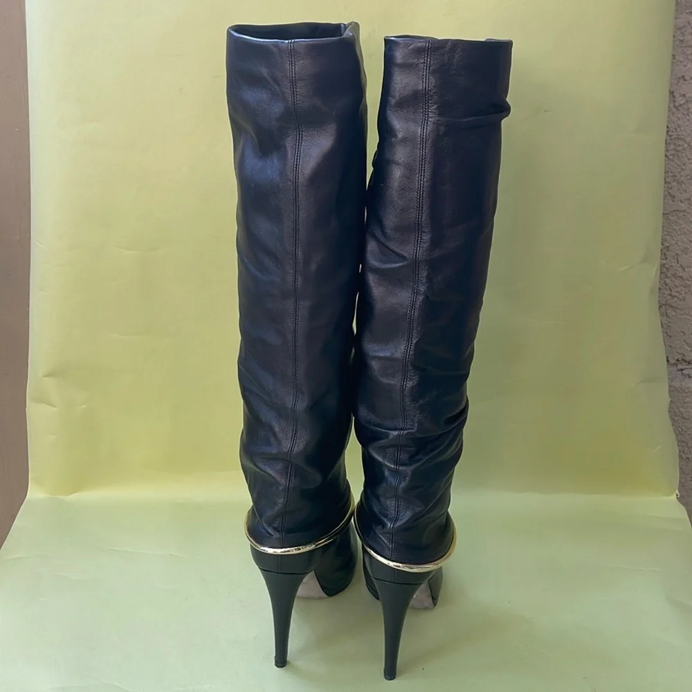 Black Sergio Rossi pull on leather boots in original box